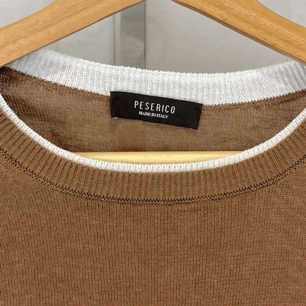 PESERICO Italy Maglia Tricot Knit Sweater Cotton Linen Crew Brown IT 52 US L XL